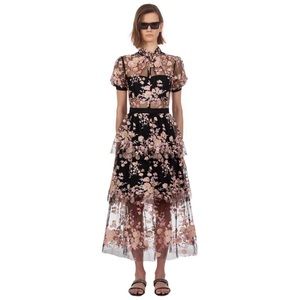 Self-Portrait Short Sleeve Floral Mesh Midi Dress size US6